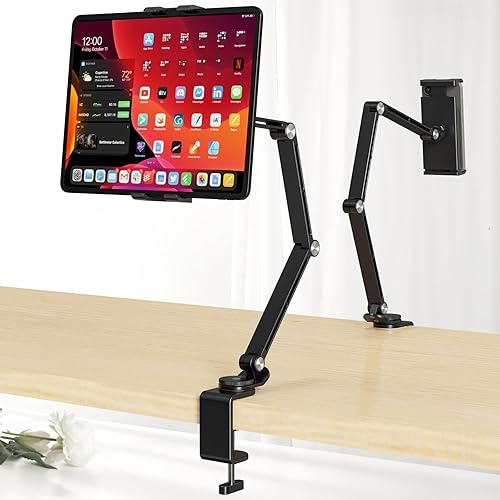 Miniatura 9 de Houele Soporte Portátil para Tableta, Brazo Plegable Ajustable para Tableta iPad Montaje de Escritorio con Base Giratoria de 360°, Soporte para