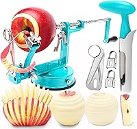 TATIDA 5-in-1 Apple Peeler Corer Slicer with Stainless Steel Blades & Powerful Suction Base for Apples Potatoes (Teal)