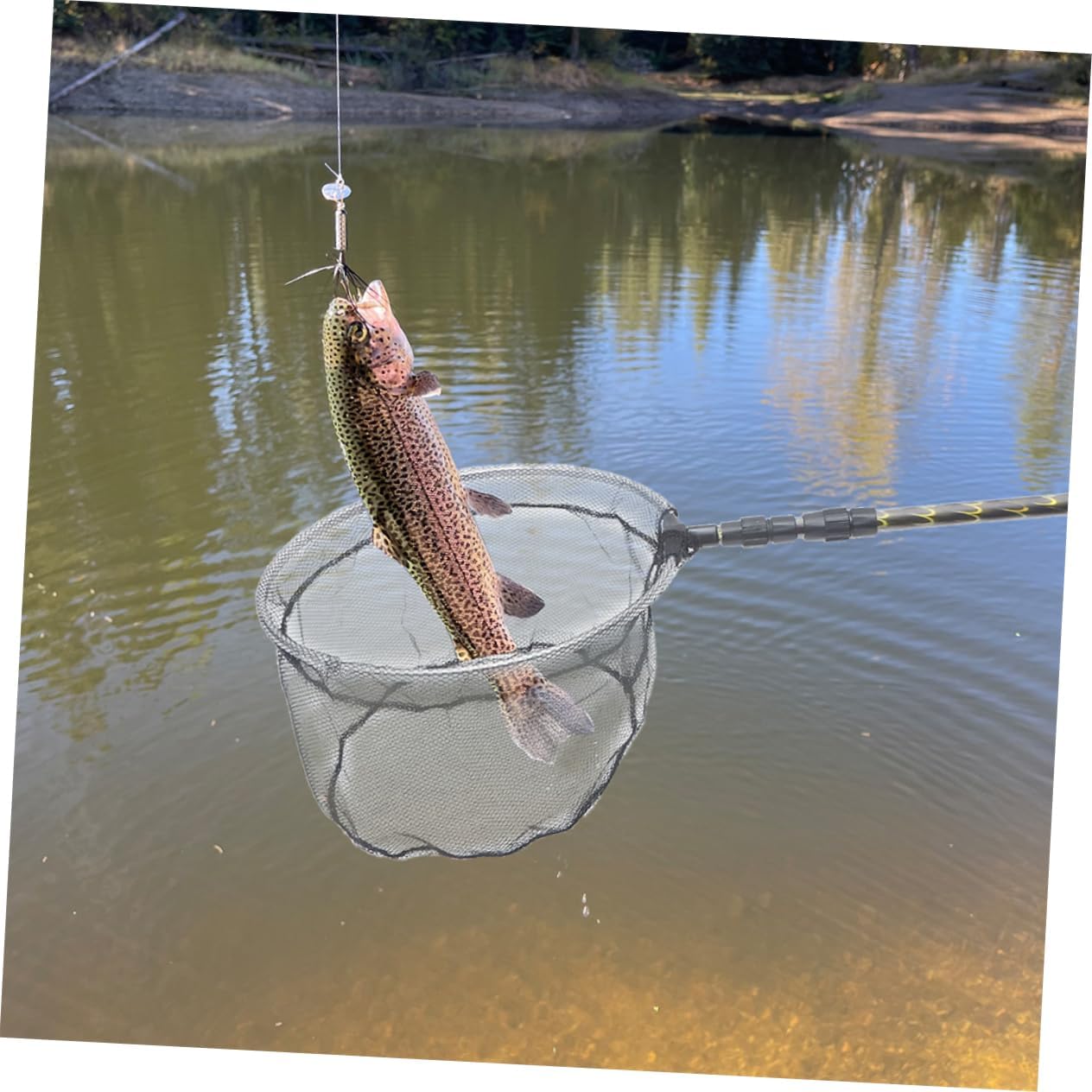 POPETPOP Telescopic Fishing Net Extendable Handle Large Fish Net Versatile for Freshwater Saltwater Easy to Carry Store Nonslip Assembly