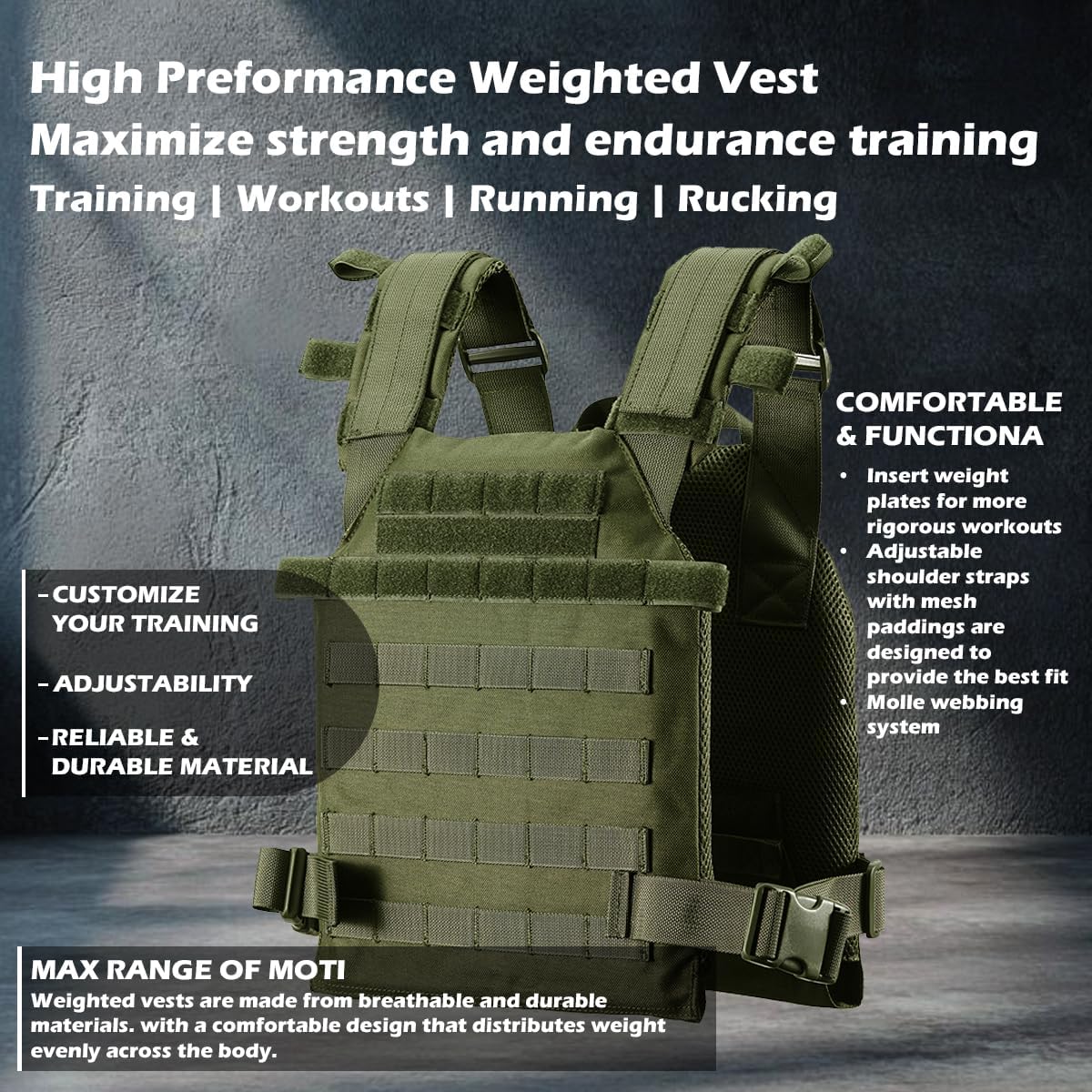 Weighted Vest for Men and Women Weight Vests Adjustable Strength and Endurance Training Fitness Tactical Running