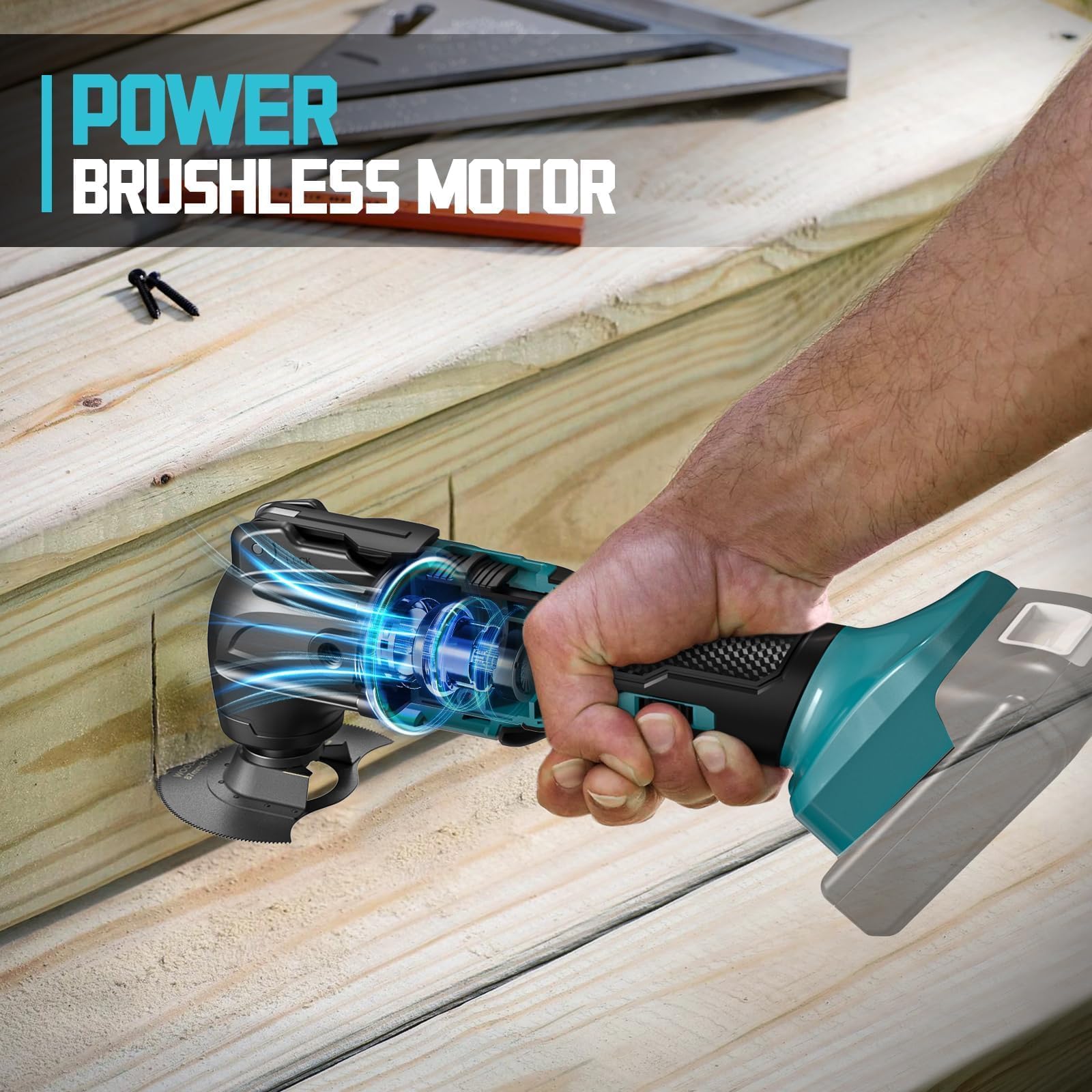 TASDISE Utensile Multifunzione Oscillante 350W, per Batteria Makita 18 V, 8500-21000RPM, 6 Velocità Regolabili, Strumento Multifunzione er Raschiatura, Taglio, Lucidatura, 21 Accessori, Senza Batteria