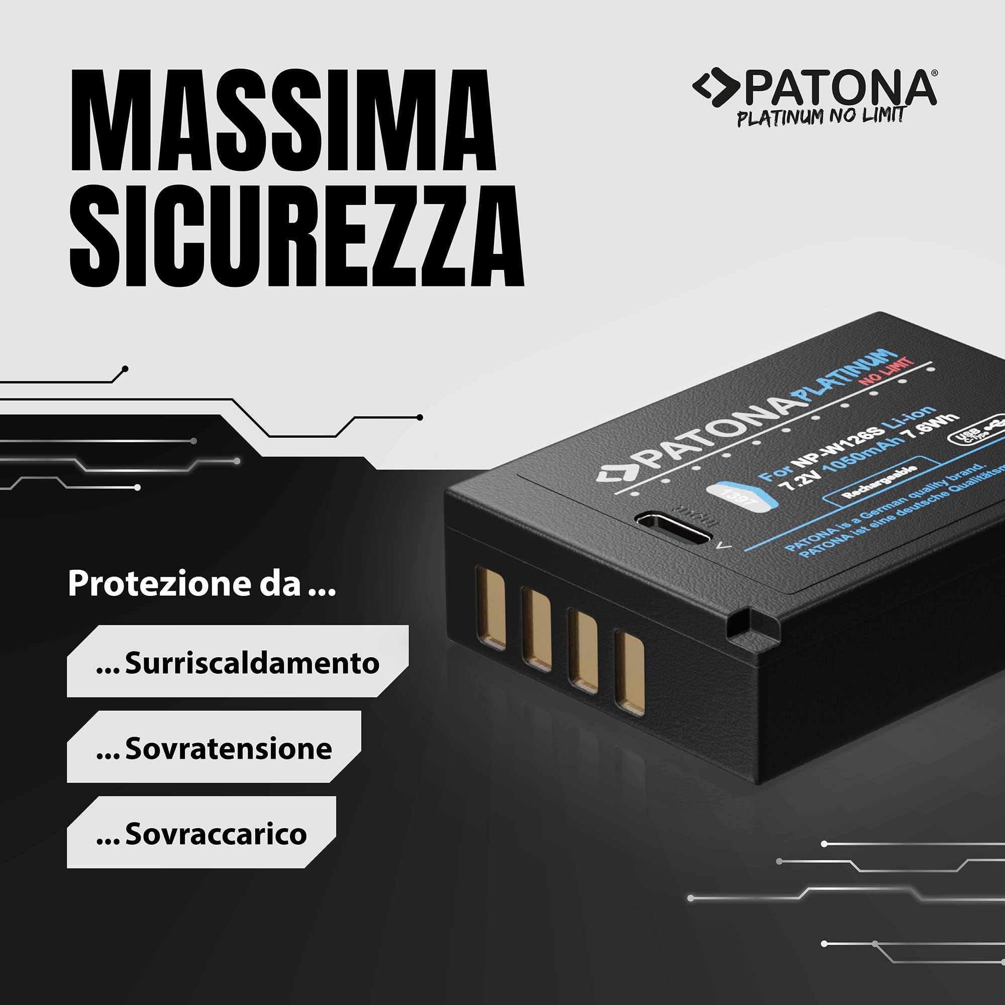 PATONA 2X Platinum NP-W126S Batteria 1050mAh con ingresso USB-C – Ricambio per Fujifilm NP-W126S – per X-T1 X-T2 X-T3 X-T20 X-T30 II, X100F X100V, X-Pro1 X-Pro3, X-E4, X-A7, X-H1 – doppia riserva