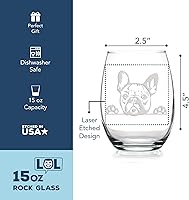 Vista 4 de French Bulldog Peeking Paws - Copa de vino sin tallo, regalo para perros y cachorros, 1 copa