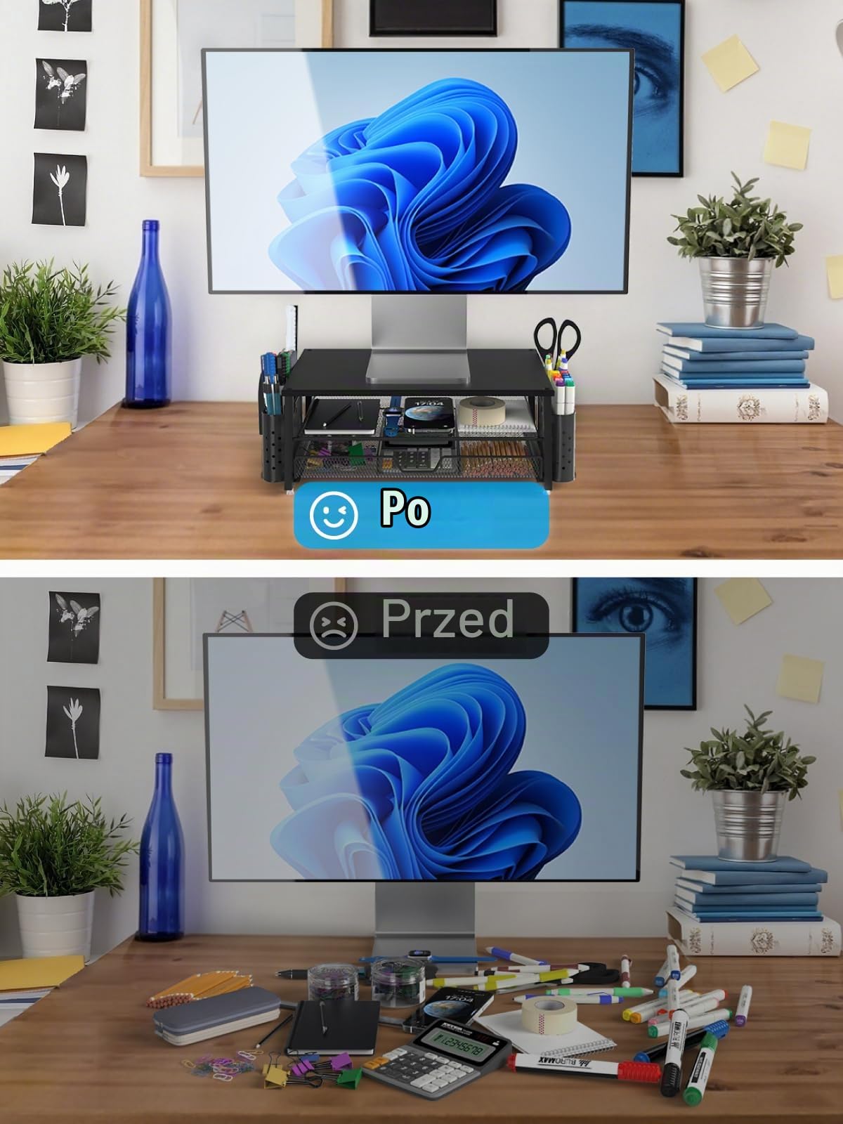 MOWETOO Stojak na monitor z 2 poziomami, stojak na drukarkę, rzutnik do 20