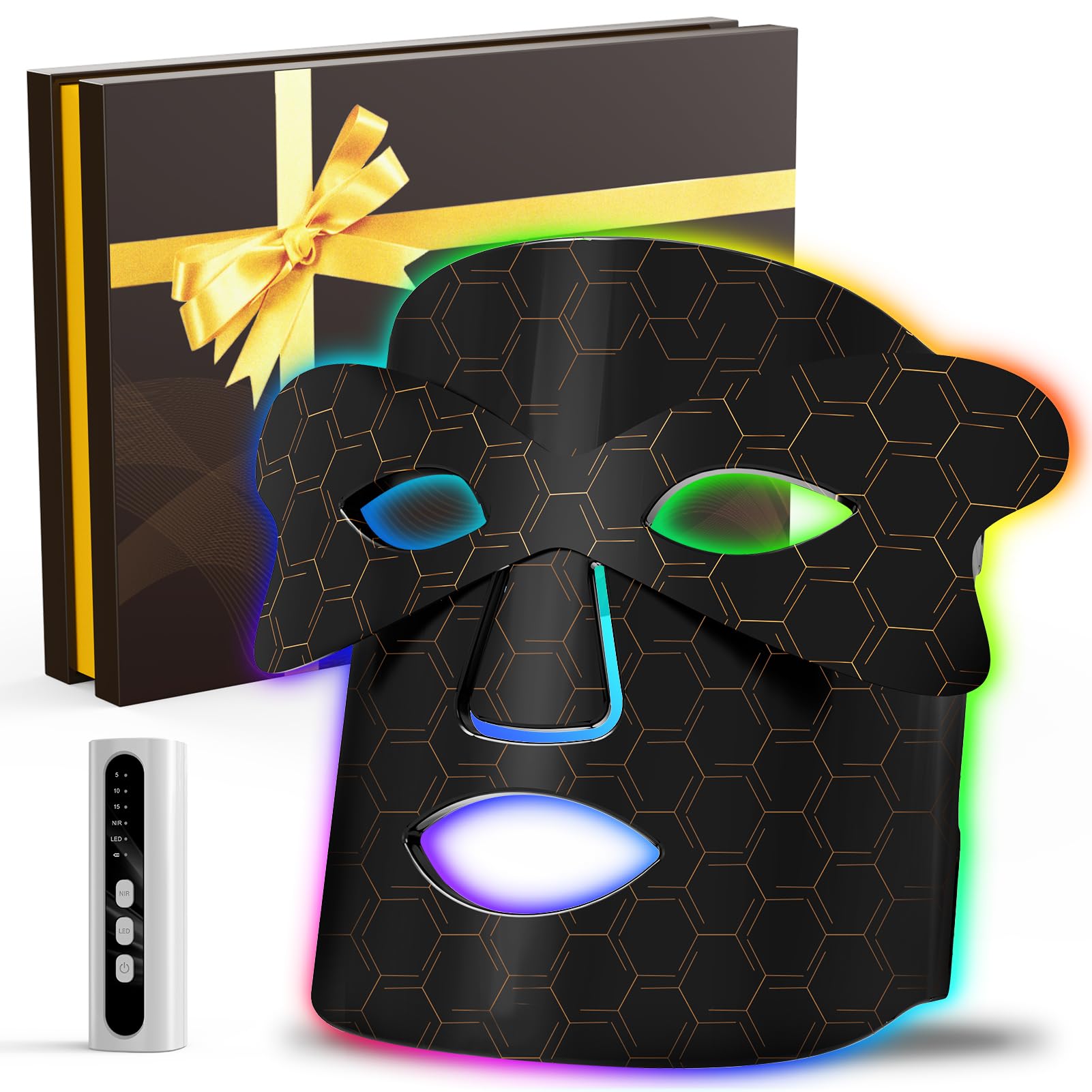 Red Light Therapy Face Mask, 7 Colors + 1 Near-Infrared (850nm), Portable Rechargeable Wireless LED Facial Mask​ (Black)