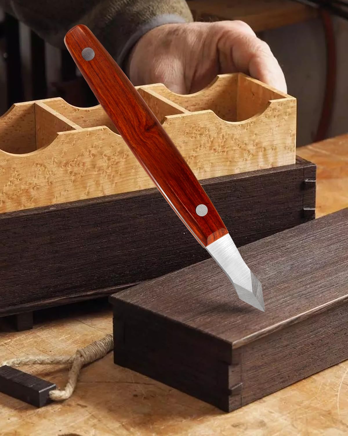 NUOBESTY Outils De Menuiserie Couteaux De Marquage à Manche En Bois Pour Débutants Lot 5 Pièces Couleur Bois Naturel Double Tranchant Usage Menuiserie