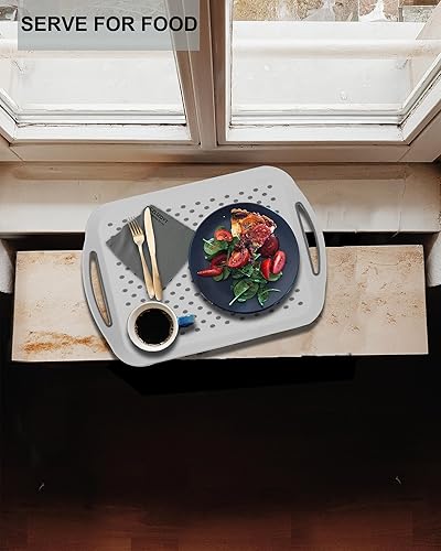 Miniatura 5 de Bandeja grande antideslizante con asas, bandejas de silicona para comer, aptas para lavavajillas, para desayuno, cena, aperitivos, frutas, bebidas,