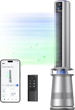 Dreo Air Purifier Tower Fan 45 2-in-1 Smart Fan for Bedroom and 42 Cruiser Pro T1 Quiet Oscillating Bladeless Fan with Remote