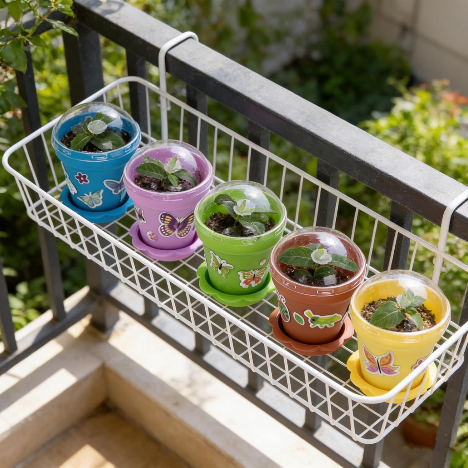 50 Packs Cupcake Plant Nursery Pots with Humidity Dome, Small Plastic Flower Plant Pots with 40 Sheet Stickers, Seeds Starter Pot Flower Planting Container for Seedlings Succulent Display (Mix Colors)