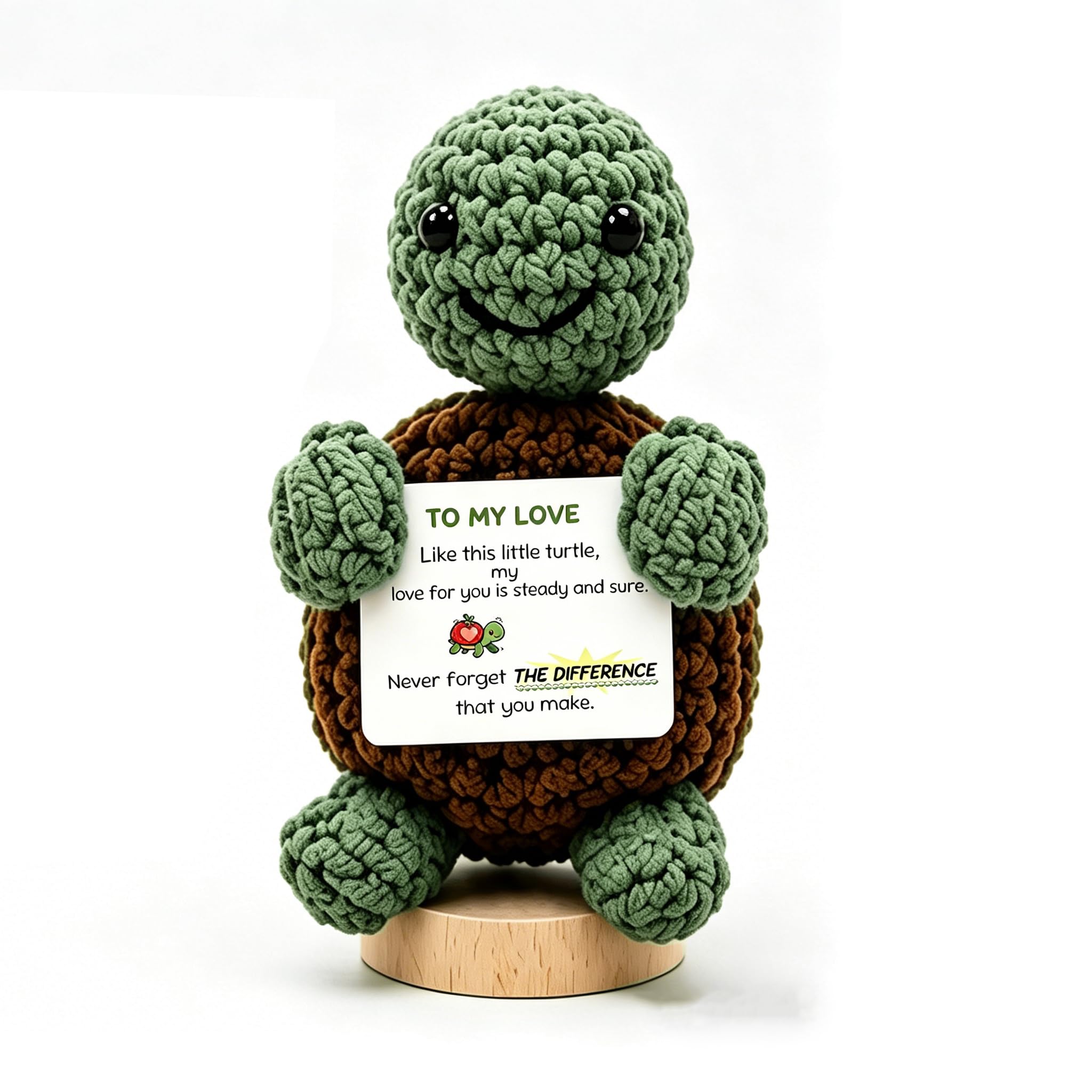Hand Crochet Turtle Emotional Support Plush - Positive Crochet Animals with Encouraging Message Card "To My Love" - Sea Turtle Gift for Women Teens Coworkers - Motivational Desk Decor