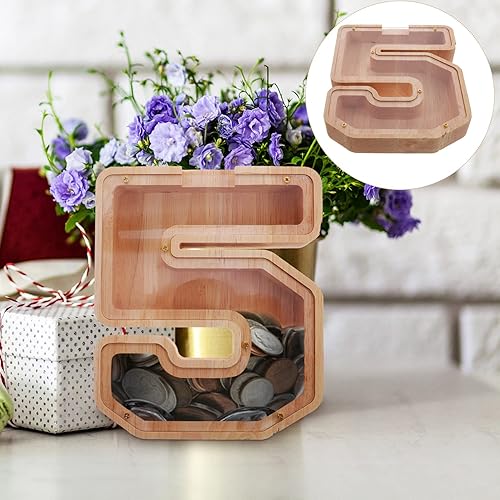 Vista 56 de ibasenice Alcancía transparente para decoración del hogar, alcancía para niños, irrompible, alcancía de madera para adultos