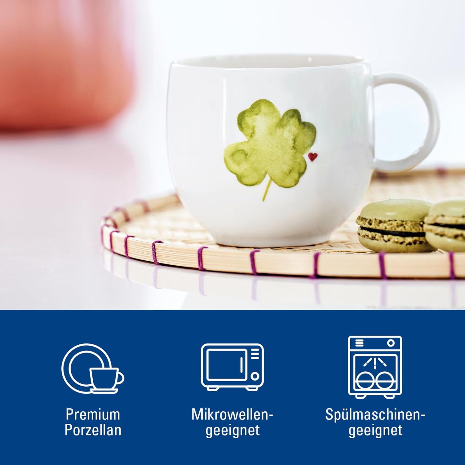 Villeroy & Boch – with Love Mug Good Luck 12.5 x 9.5 x 8.5 cm, Premium Porcelain, Gift, Coffee Cup, Mug, Cup for Coffee and Tea, 290 ml, Dishwasher- and Microwave-Safe