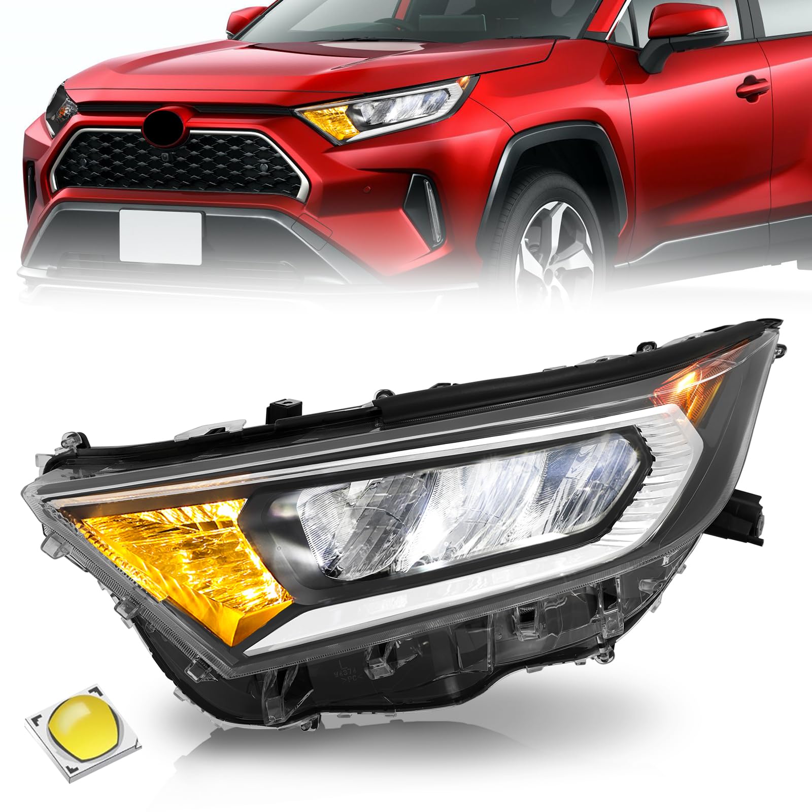 ELH LED Headlight Fit for 19-22 Toyota RAV4 LE/XLE (Chrome/Amber) (Left)