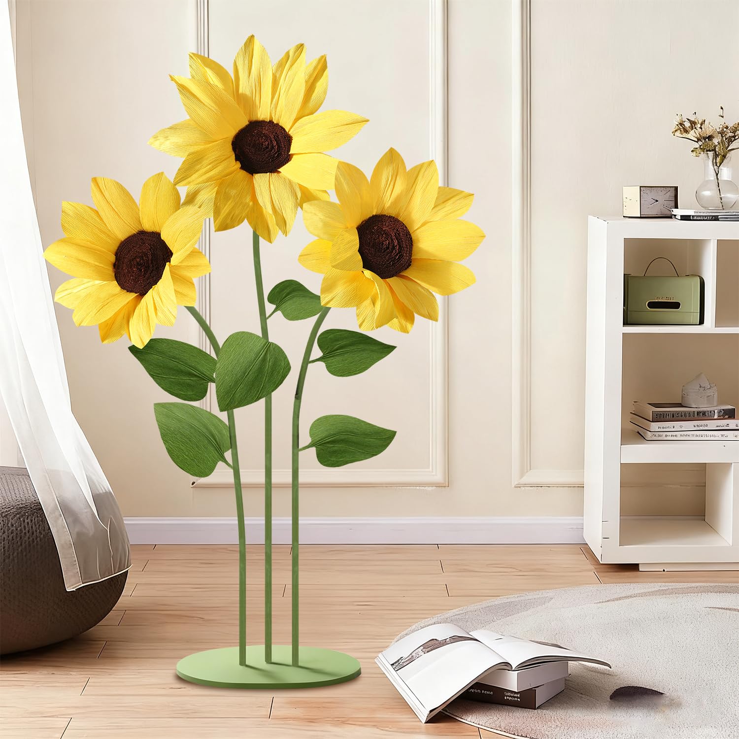 Mverse Lot de 3 tournesols géants en papier avec base en métal autonome pour toile de fond de mariage, accessoire de photomaton d'événement, décoration de fête d'anniversaire et présentoir de magasin