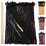 DAIXI 0.8cm Thickness 18 Inch 60 Strands 100% Real Human Hair Dreadlock Extensions for Man/Women Full Head Handmade Can Be Dyed and Bleached Soft Dreadlocks with Needle and Comb