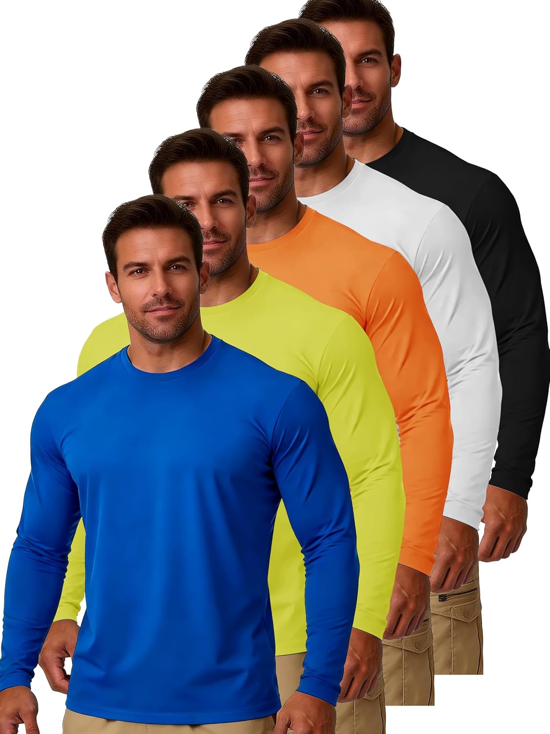 5 Pack Mens Long Sleeve Quick Dry Active Athletic T Shirt Running Gym Workout Tee Tops
