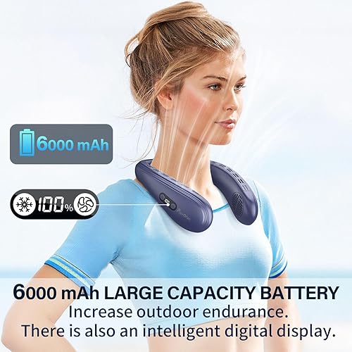 Miniatura 5 de Ventilador de cuello con viento trasero de 6000 mAh con placa de refrigeración sin aspas, enfriador termoeléctrico portátil, recargable, esenciales