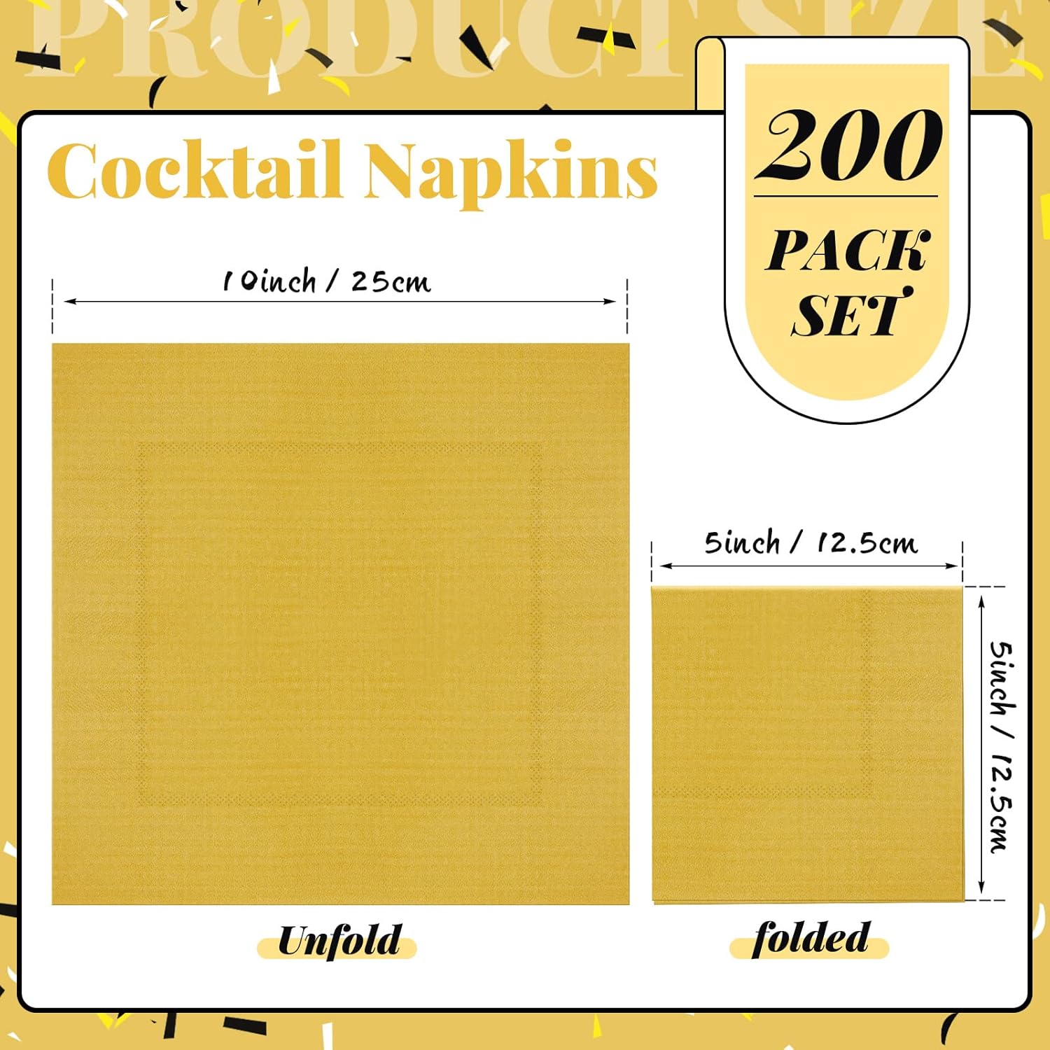 Henoyso 200 Pcs Graduation Cocktail Napkins Gold Disposable Dinner Napkins Bulk Square Paper Beverage Serviette for Graduation Wedding Party Birthday Lunch Drink Coffee Bar (Black, Gold)