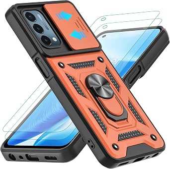 YKHJKLEC Case for OnePlus Nord N200 5G, Heavy Duty Shockproof, Slide Camera Cover, 360 Metal Kickstand [Military Grade] Rose Gold
