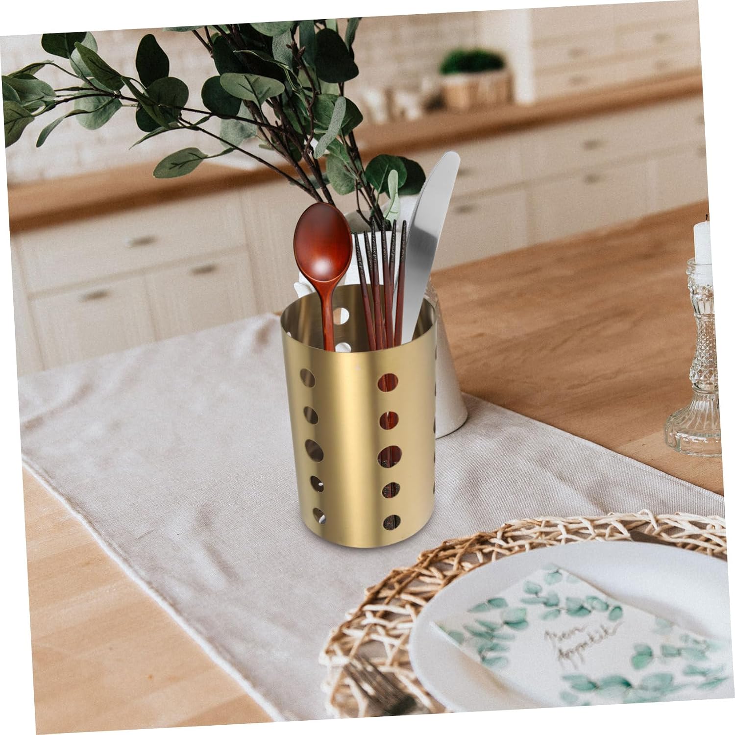 SECFOU 2pcs Silverware Stainless Steel Chopstick Barrel Kitchen Decor Accessories Cutlery Drying Rack Holder