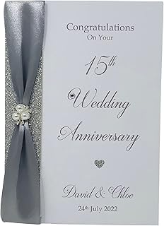 15th Wedding Anniversary Card - Crystal 15 Year Fifteenth Anniversary Luxury Greeting Card, Personalised Gift for Wife, Husband, Parents, Couple, Friends
