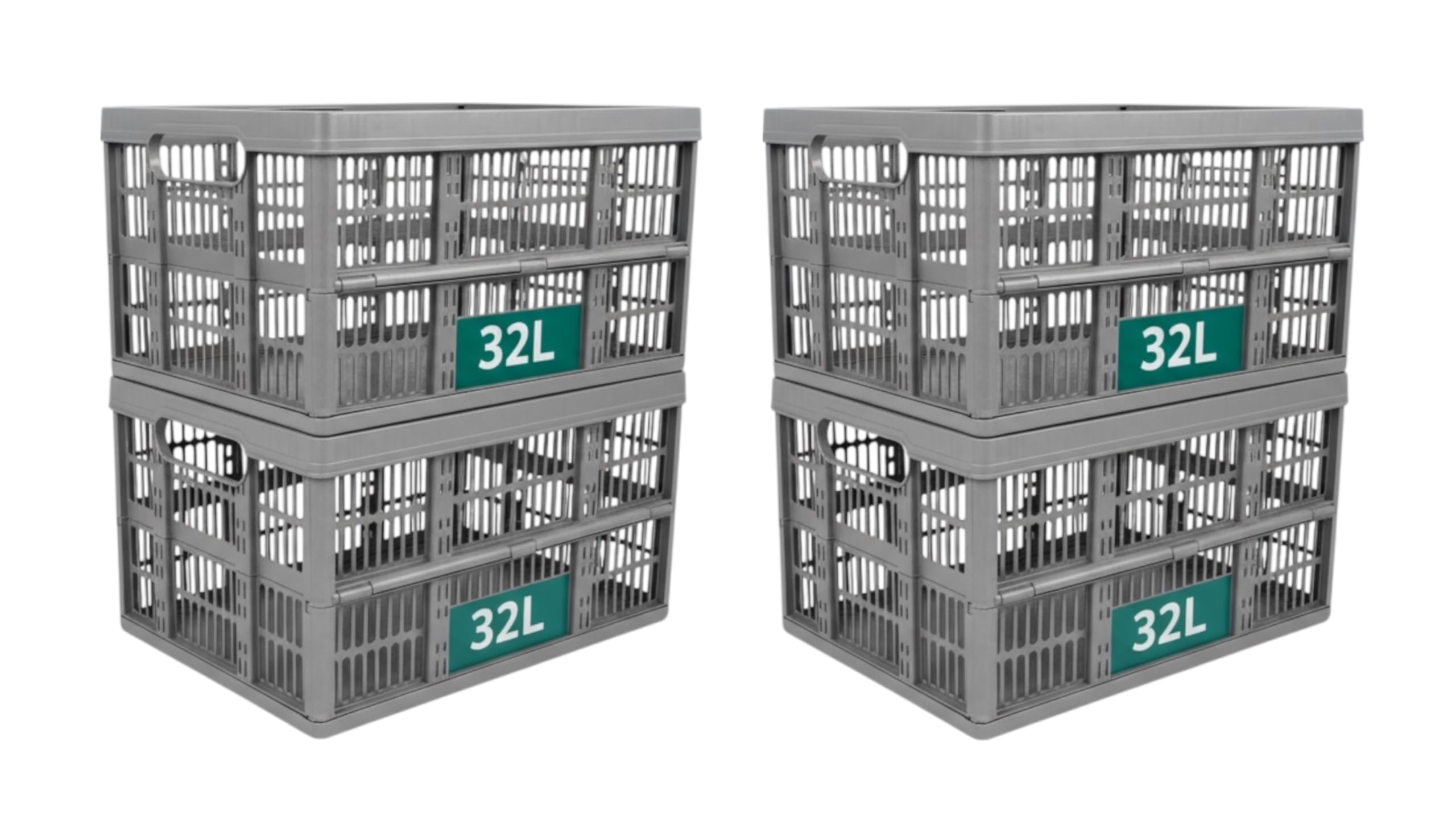 Optimal Products Strong Folding Collapsible Plastic Storage Crates Boxes Stackable Basket 32L (PACK OF 4)