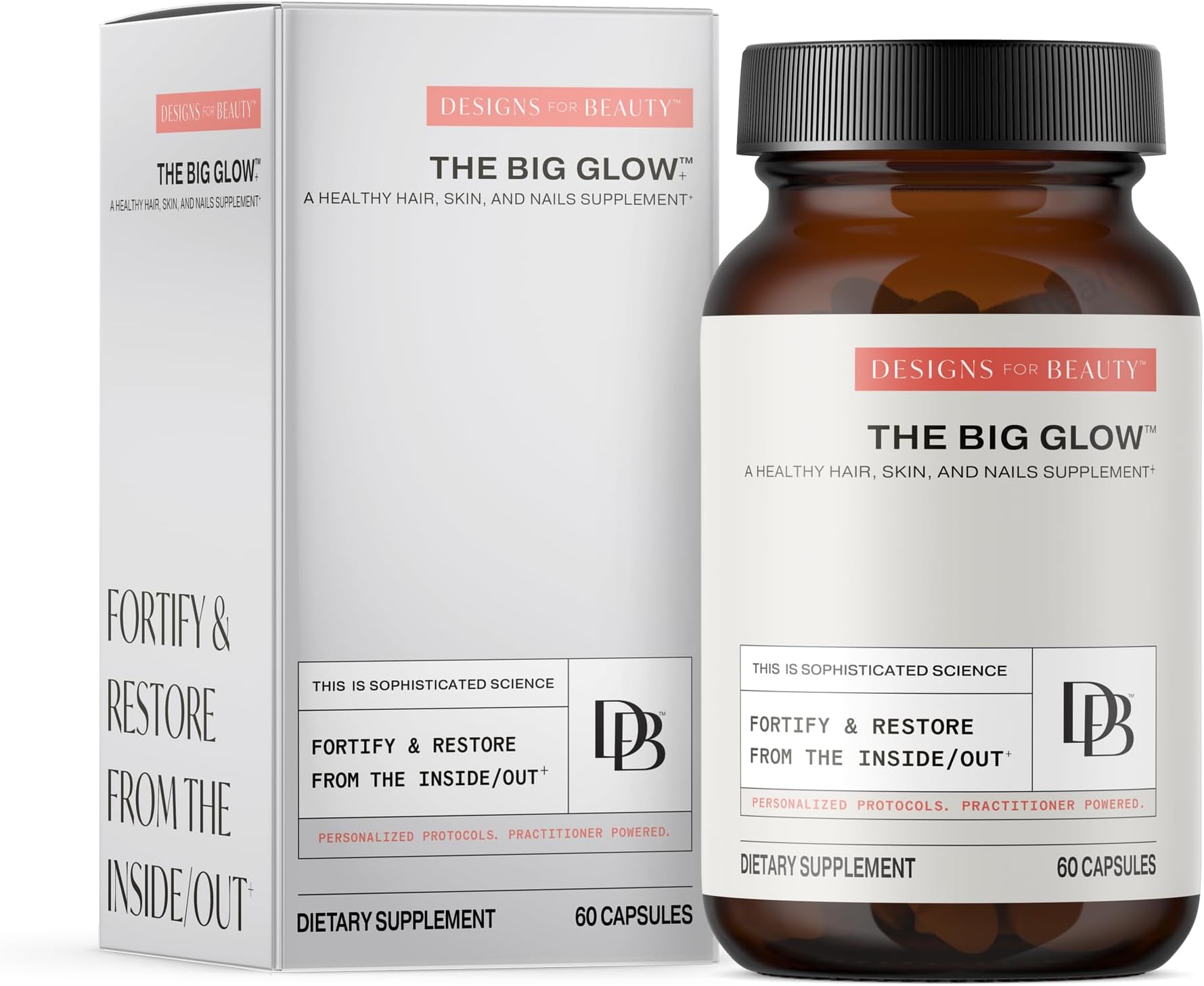 Designs for Beauty The Big Glow (60 Capsules) - for Healthy Hair, Skin and Nails - Supports Collagen Production and Healthy Aging -Includes Keratin, Biotin, Vitamin C and Botanicals