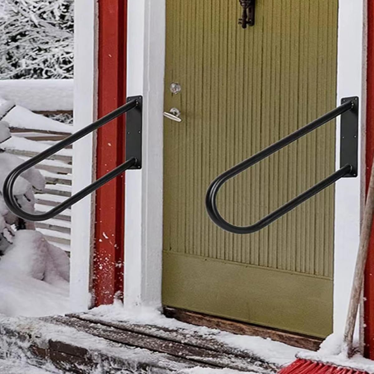 POPETPOP Wall Mounted Handrail Stair Safety Grab Bar, Black Anti-Collision Staircase Handrail for Bathroom, Garage, Porch Indoor Outdoor Use, 1pcs