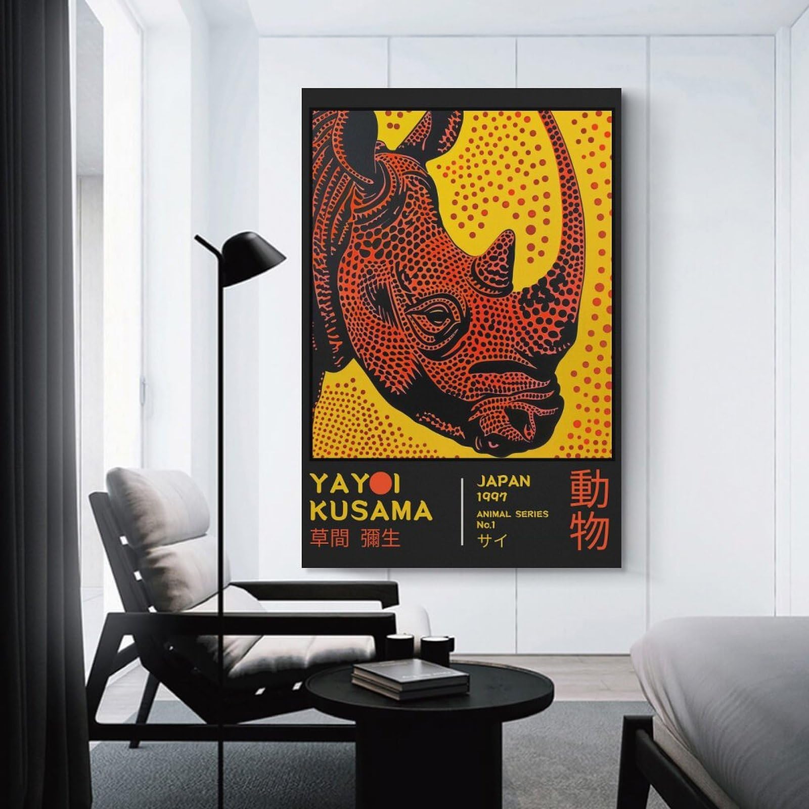 Junmoney Yayoi Kusama Rhino No.1 Exhibition Poster Wall Picture Print, 20x30inch(50x75cm), for New Homes, Bedrooms Or Workspaces, Thoughtful Wall Decor for Art Lovers