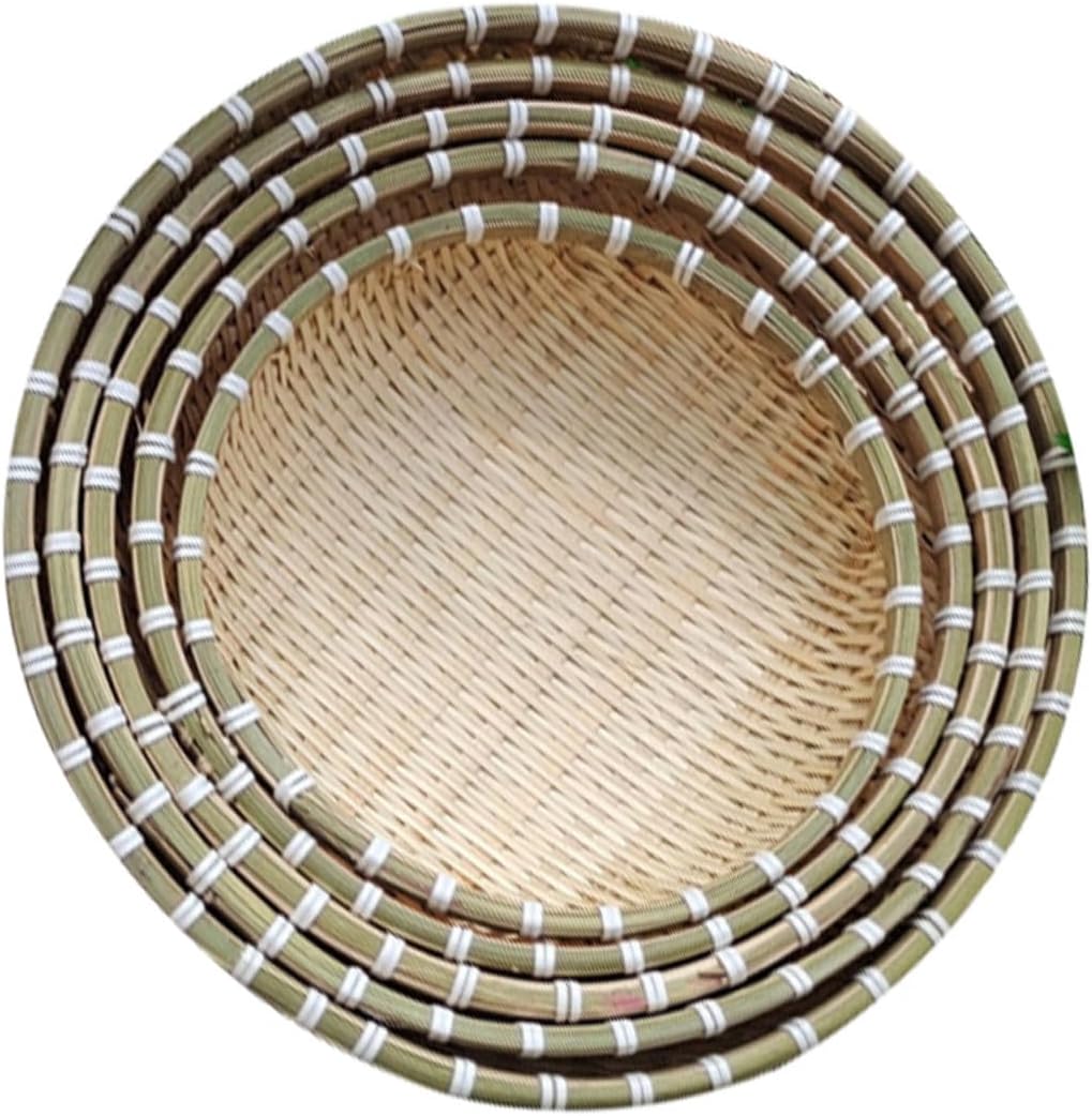 Bread and Fruit Storage Basket Set, Handmade Kitchen Organizer Draining Function, Natural Material, Multipurpose Drying and Serving Basket for Home Use, 5pcs Set