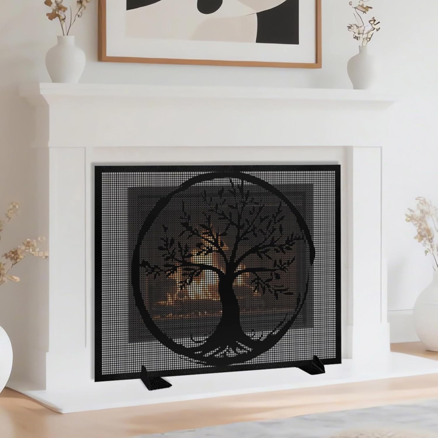 Tree of Life Fireplace Screen, Fireplace Screens Stand Alone, Spark Guard Grate, Tree of Life Fireplace Cover, Metal Furnace Fireguards, Metal Furnace Fireguards for Home (33"x33"|84x84cm)