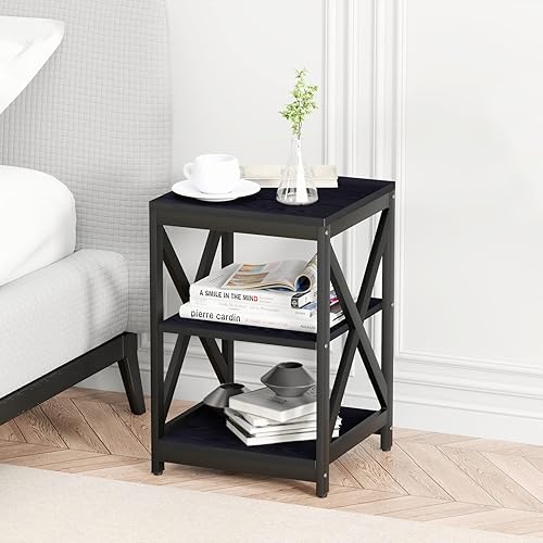 Miniatura 6 de Bigbiglife Juego de 3 mesas de centro para sala de estar, mesa auxiliar industrial de diseño X y 2 mesas auxiliares, juego de mesa de sala de estar