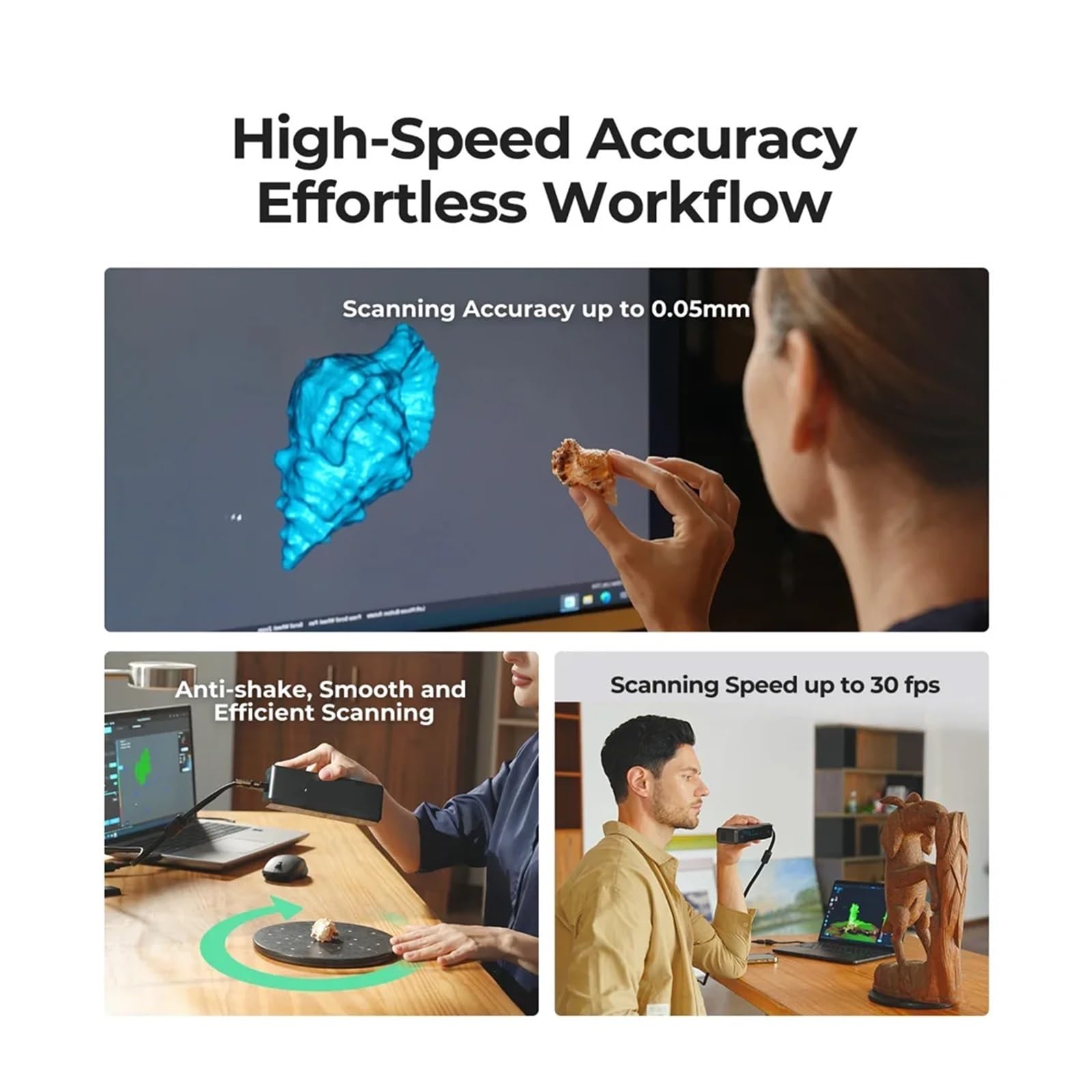 Otter Lite 3D Scanner Accuracy Objects Between 20-2000mm Portable Wireless Scanning with Bridge Kit Up To 0.05mm 30fps