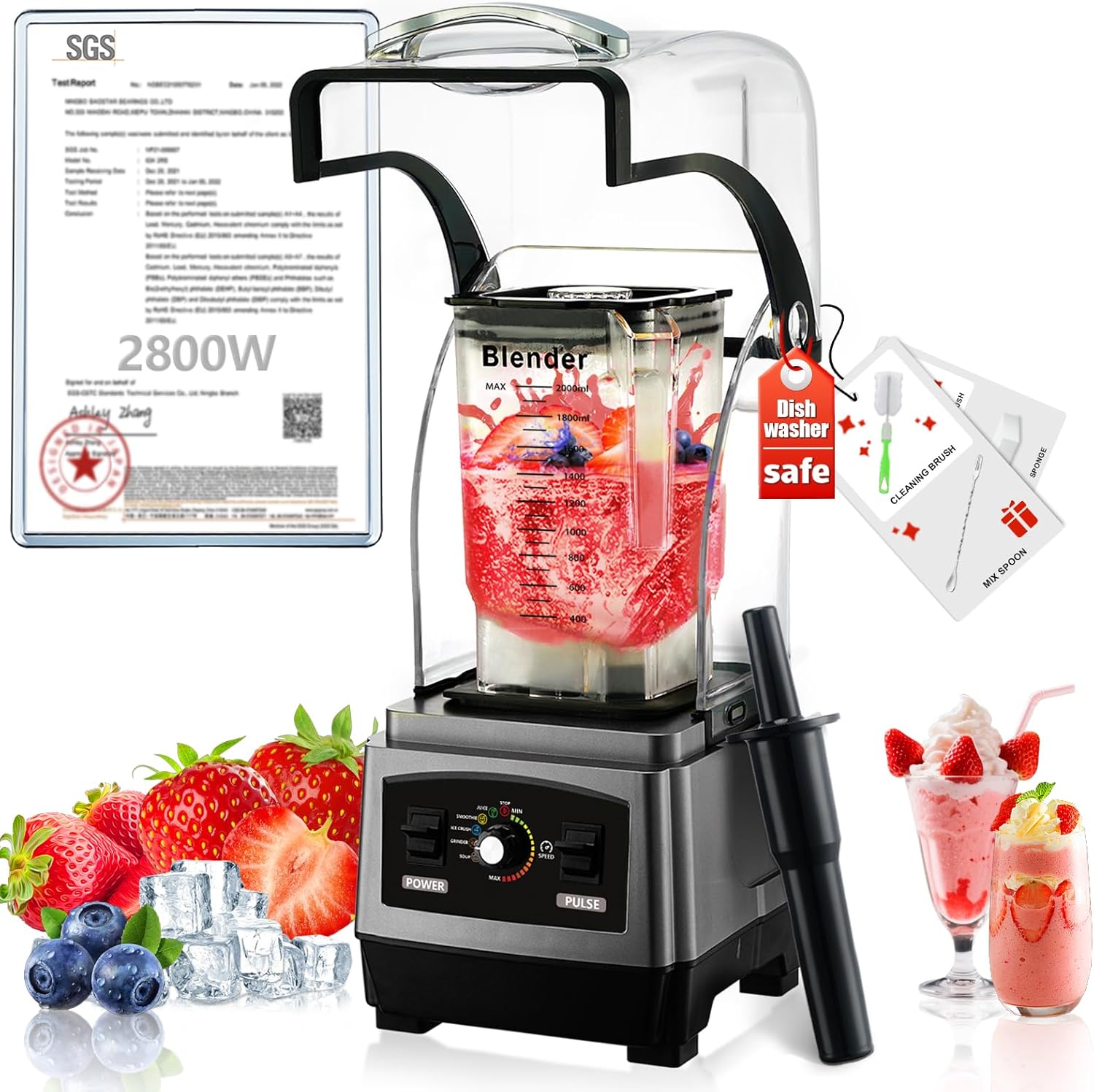 2025 Upgrade Commercial Blender | SGS German Super Motor 2800W| Dishwasher Safe | 6-Piece Japanese Blades, 3-Second Quick Ice Crushing |Quiet Blender for Juices and Smoothies, New 3rd Gen.Upgraded Commercial Blender
