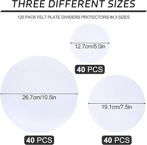 Miniatura 2 de Mixweer Juego de 120 separadores de placas de fieltro para almacenamiento de platos, juego de 120 y 3 tamaños, protectores de platos suaves y