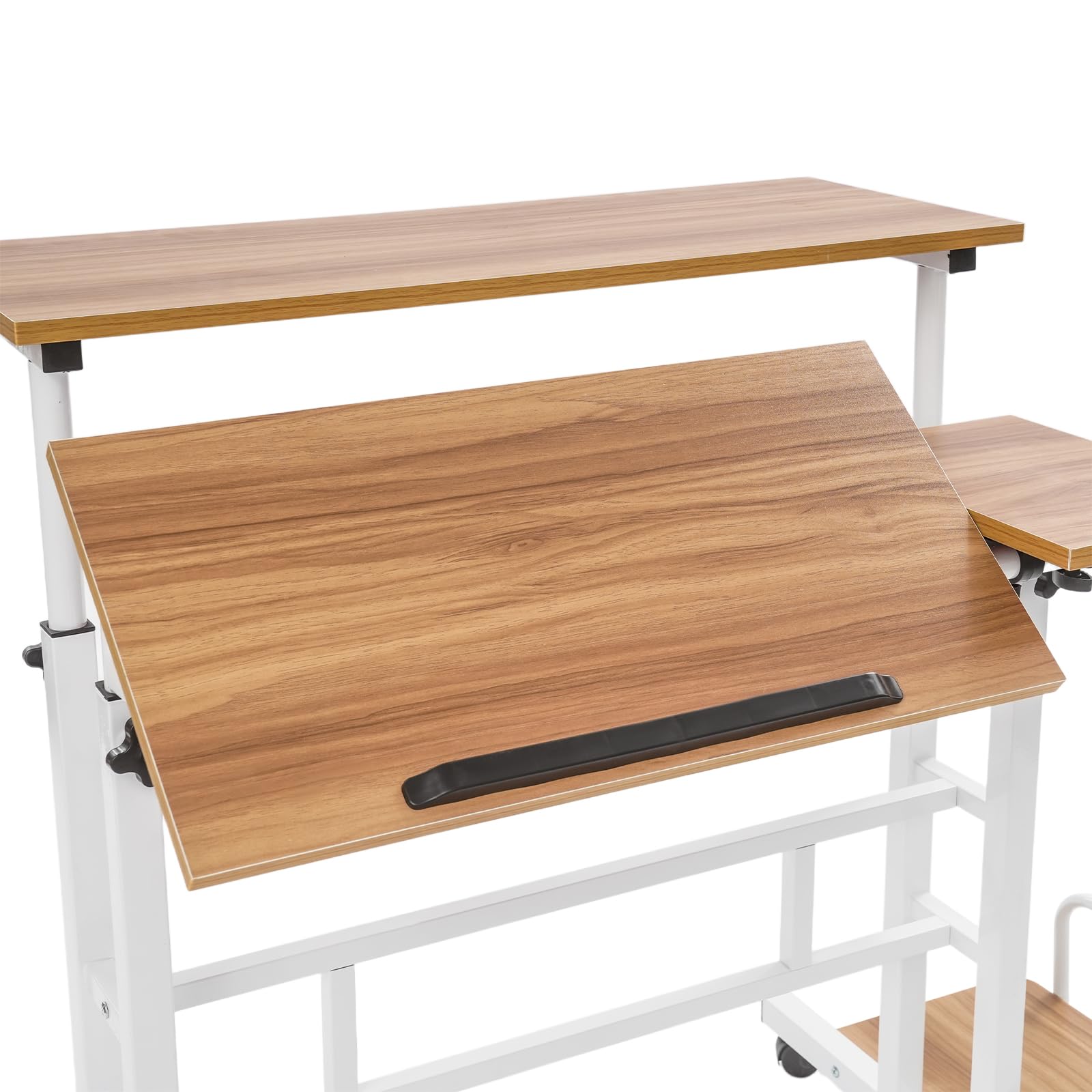 80 x 60 cm, scrivania regolabile in altezza, scrivania per computer portatile con 6 ruote, tavolo per PC portatile, supporto per casa, ufficio, noce chiaro