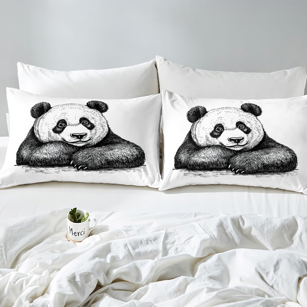 jejeloiu Panda Duvet Cover for Boys Girls Toddler Size Cute Cartoon Panda Bedding Set Ultra Soft Cute Animal Comforter Cover Set Black White Bedspread Cover Room Decor Panda Bear Printed,No Comforter