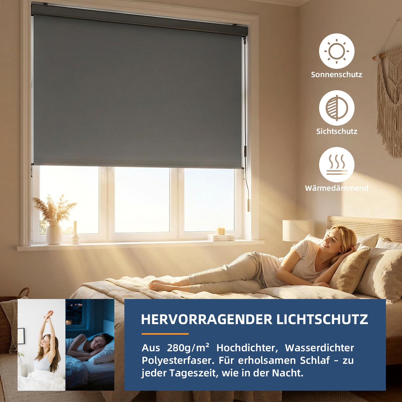UDPATIO Senkrechtmarkise außen 160x250cm, Balkon Sichtschutz, Markise mit Handkurbel, Außenrollo Wetterfest Sonnenschutz, 280g/m² Balkonrollo aus Aluminium für Terrasse, Grau Wasserdicht