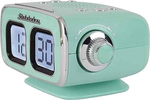 Miniatura 3 de Studebaker Pantalla grande LCD AMFM Reloj Retro Radio USB Bluetooth Aux-in Dormitorio Cocina Contador Pequeño Huella (Verde Azulado)