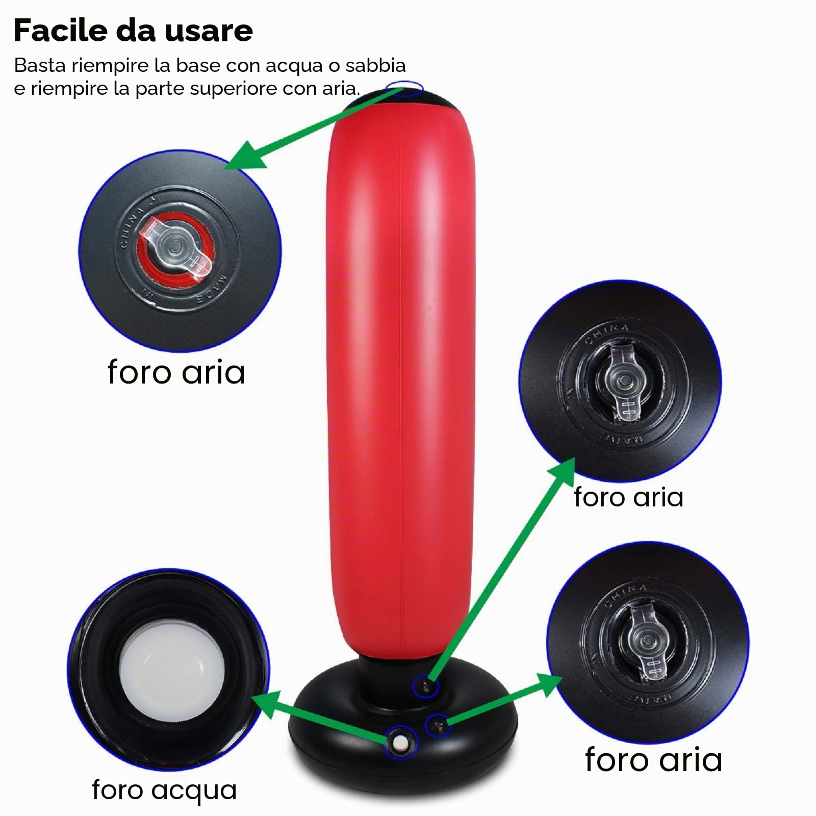 Sacco da boxe autoportante per MMA, Muay Thai, fitness, kickboxing, sacco da boxe resistente, con supporto, per adulti e ragazzi (Senza guanti)