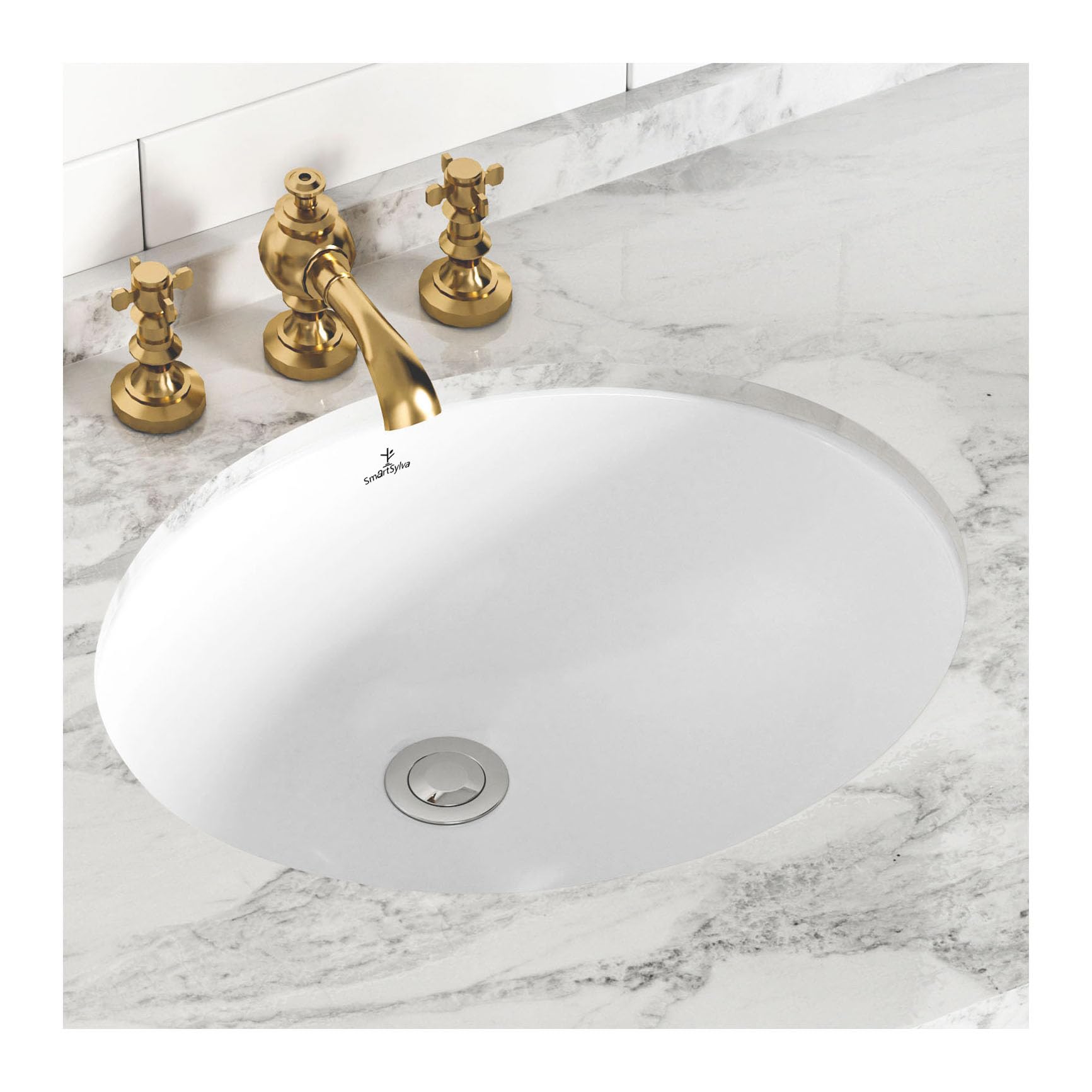 Lavandino da bagno ovale, 38,7 x 30,5 cm (dimensioni interne), ovale, in porcellana ceramica, sottotop con troppopieno, bianco