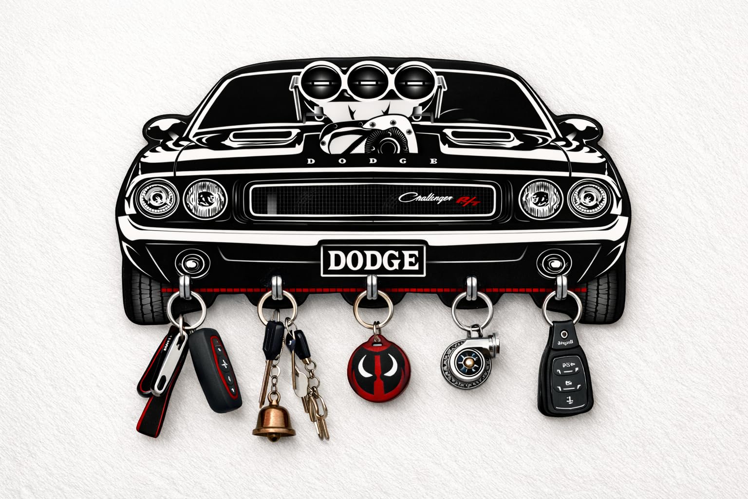 Muscle Car Front Wall Key Holder | Sports Car Inspired Wooden Key & Keychain Organizer with 4 Heavy-Duty Hooks | Entryway Wall Decor & Gift for Men-picture-16