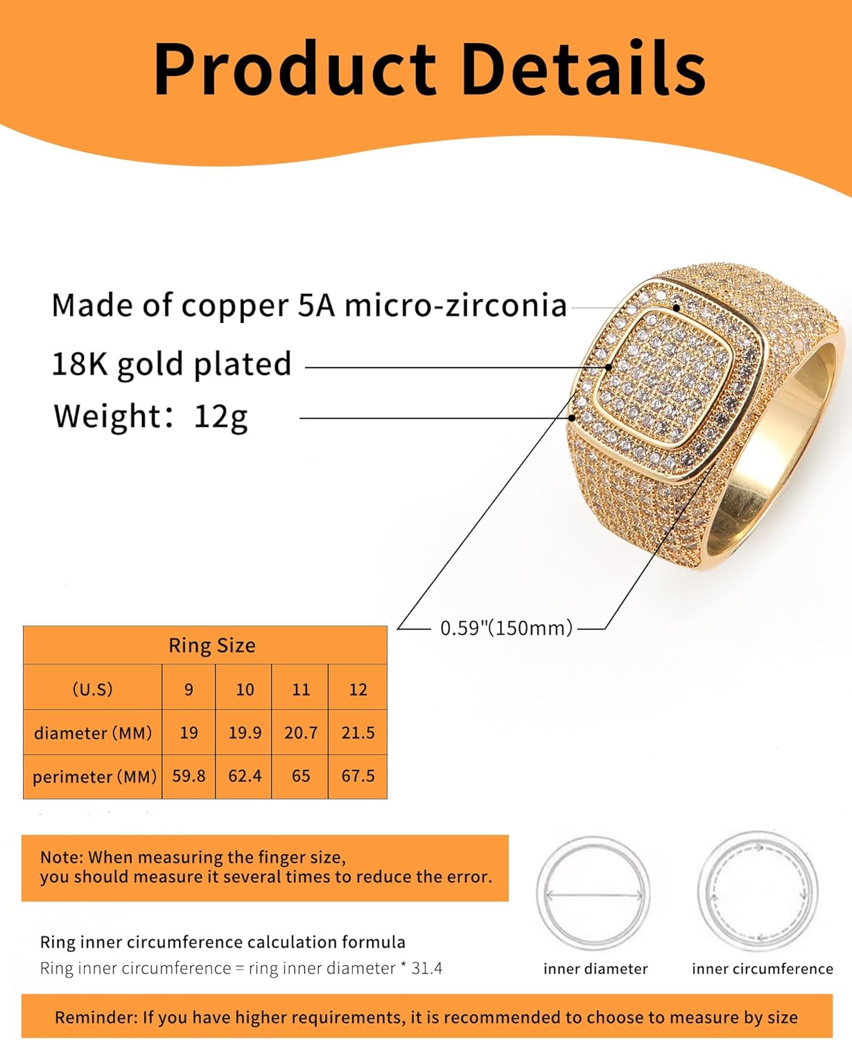 Iced Out Mens Pinky Ring - 18k Gold Plated Bling Hip Hop Cubic Zirconia Jewelry - Created Diamond Signet for Women Gifts - Image 6