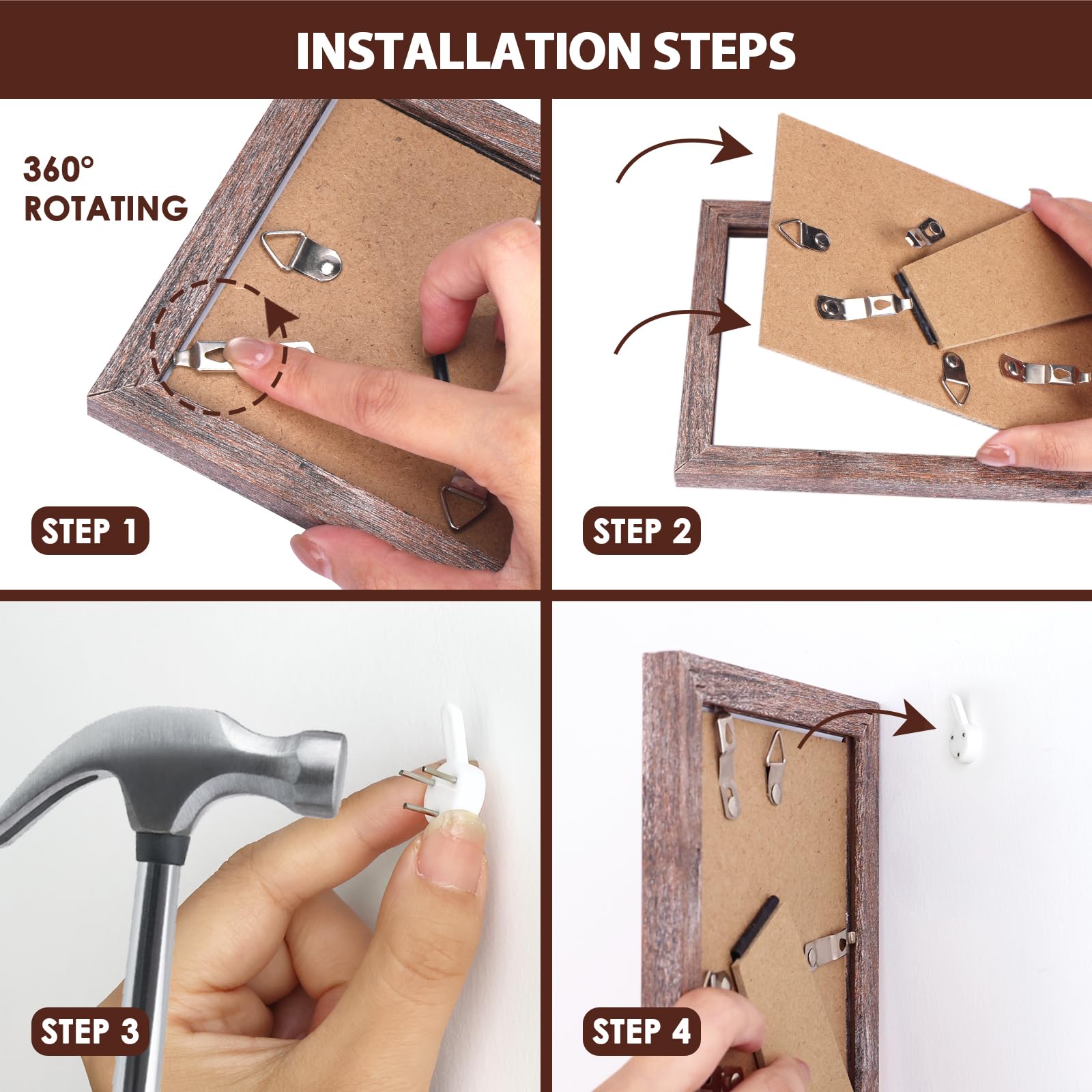Fixwal 4x6 Bilderrahmen 5er Set mit gehärtetem Glas, MDF, rustikales Braun