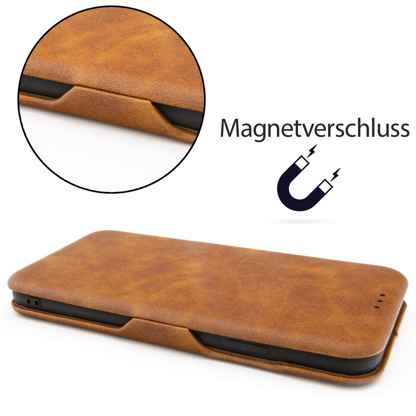 Verco Handyhülle Für Huawei P40 Pro – Flip Cover Mit Magnet, Kartenfach & Aufstellfunktion, Schwarzes PU-Leder