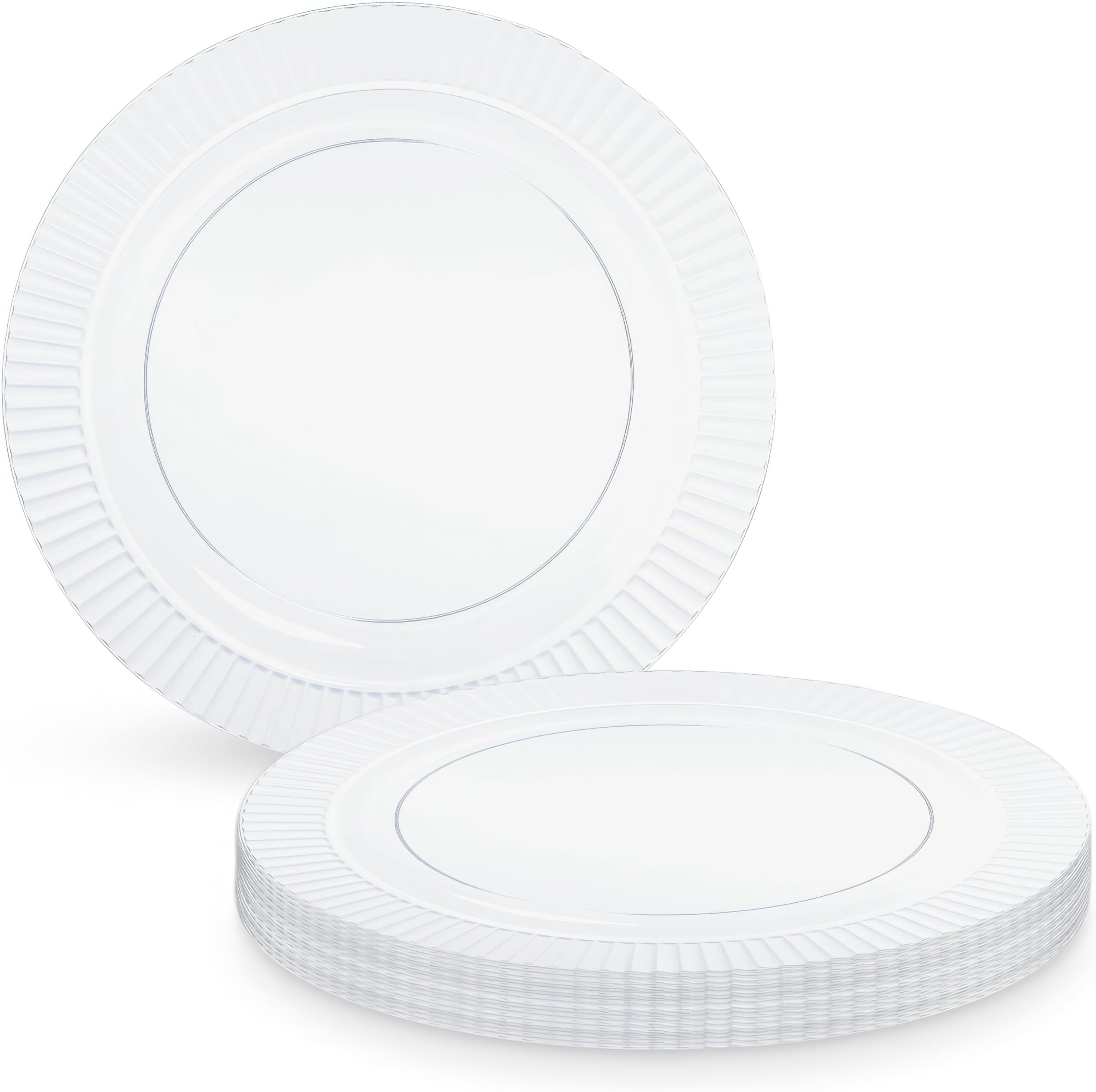 Clear Premium Plastic Round Plates - 7.5" (32 Pc) - Elegant, Durable & Disposable Dinnerware for All Occasions - Perfect Size for Parties, Events & Catering Services
