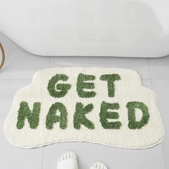 Funny Get Naked Bath Mat Green Non-Slip Microfibre Bathroom Rug Soft Shower Floor Mat for Bathroom Decor Machine Washable 85.1 x 50.8 cm