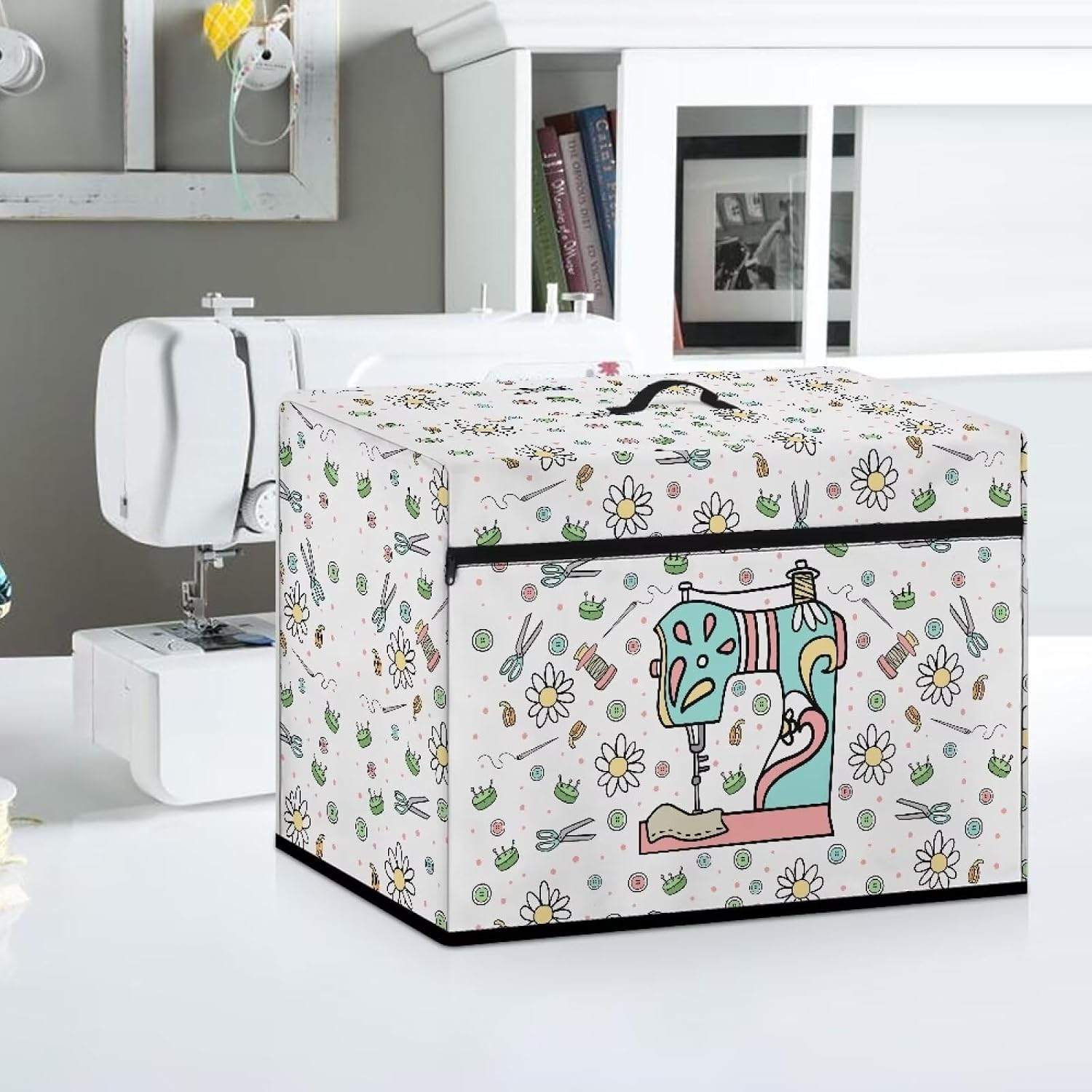 Dust Cover for Sewing Machine Sewing Machine Floral Sewing Machine Cover Protective Dust Cover with Pockets for Most Standard Sewing Machines Cover Decor Accessories