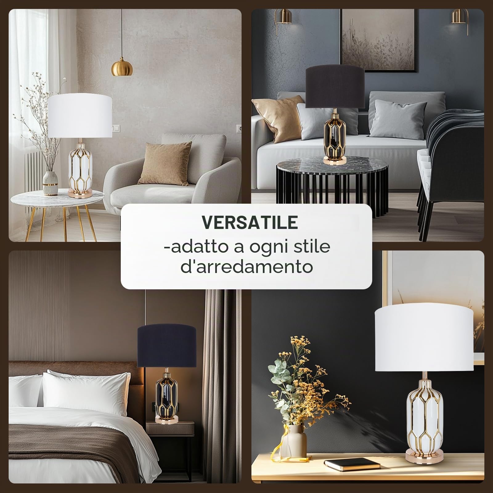 Lampada da comodino - Lampada da scrivania con cavo - Lampada touch LED con paralume in tessuto nero per soggiorno e camera da letto