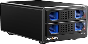 Hard Drive Enclosure, 10Gbps Aluminum Dual Bay Enclosure with Fan for 2.5/3.5 SATA HDD/SSD with USB A/C 3.2, Supports Hot Swappable, Daisy Chain Expansion, Tool-Free, Das(NO Raid/NAS)